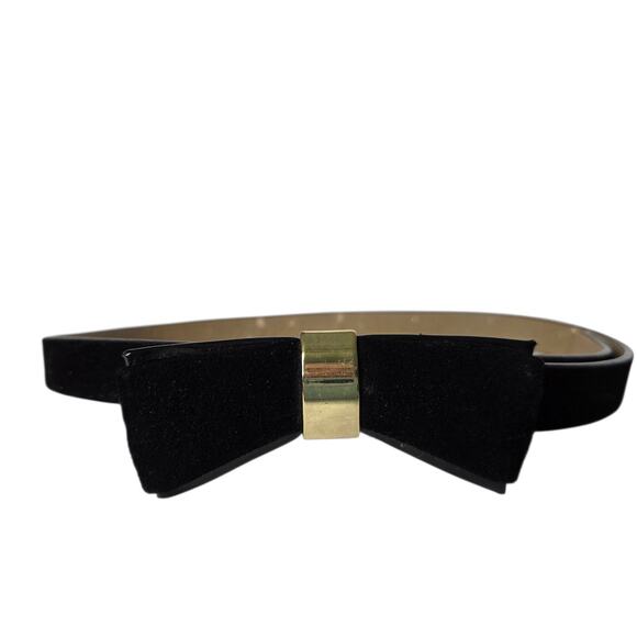 Vtg Talbots Womens Black Velvet & Leather Thin Belt Bow w Gold Size XS Y2K - Picture 3 of 12
